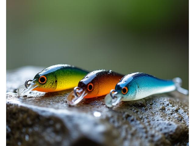 Vibrantly colored biodegradable fishing lures arranged artfully, showcasing their intricate designs.