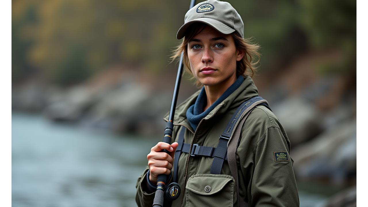 Portrait of a focused professional angler holding a custom Serpent Scale rod, showcasing determination and expertise