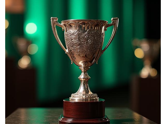 Close-up of a gleaming trophy, symbolizing victory in a major fishing tournament