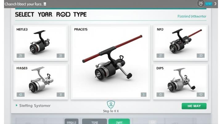 Screenshot of a multi-step tackle configurator interface, highlighting rod selection