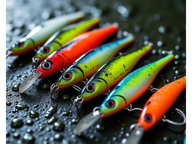 A collection of high-performance fishing lures with vibrant colors