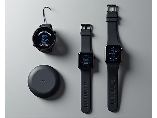 Collection of digital fishing accessories, including a compact fish finder, smartwatch, and portable charging unit